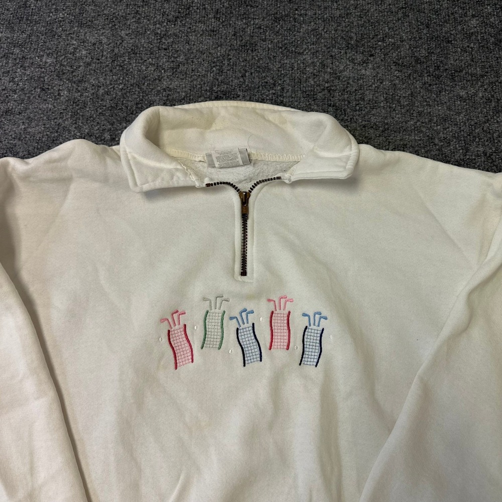 Brindar Quarter-Zip Sweatshirt Womens Size L White Golf Embroidered Vintage USA